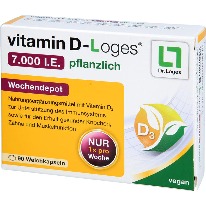 vitamin D-Loges 7.000 I.E. pflanzlich Wochendepot Weichkapseln zur Unterstützung des Immunsystems, 90 pc Capsules