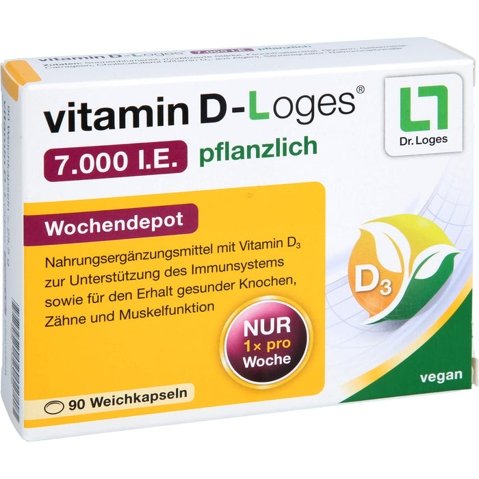 vitamin D-Loges 7.000 I.E. pflanzlich Wochendepot Weichkapseln zur Unterstützung des Immunsystems, 90 pc Capsules