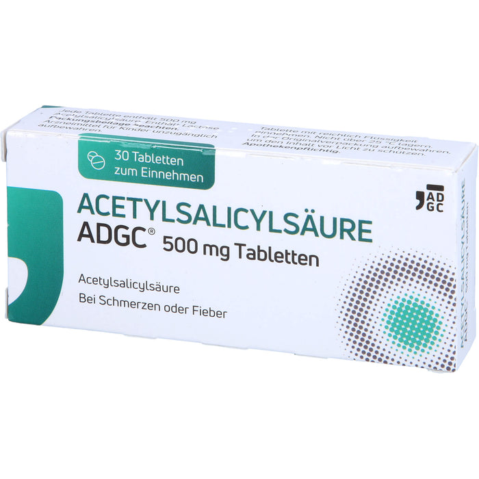 Acetylsalicylsäure ADGC 500 mg Tabletten bei Schmerzen oder Fieber, 30 pcs. Tablets