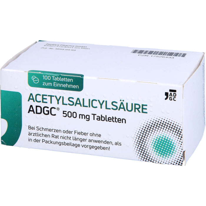 Acetylsalicylsäure ADGC 500mg bei leichten bis mäßigen Schmerzen und Fieber, 100 St. Tabletten