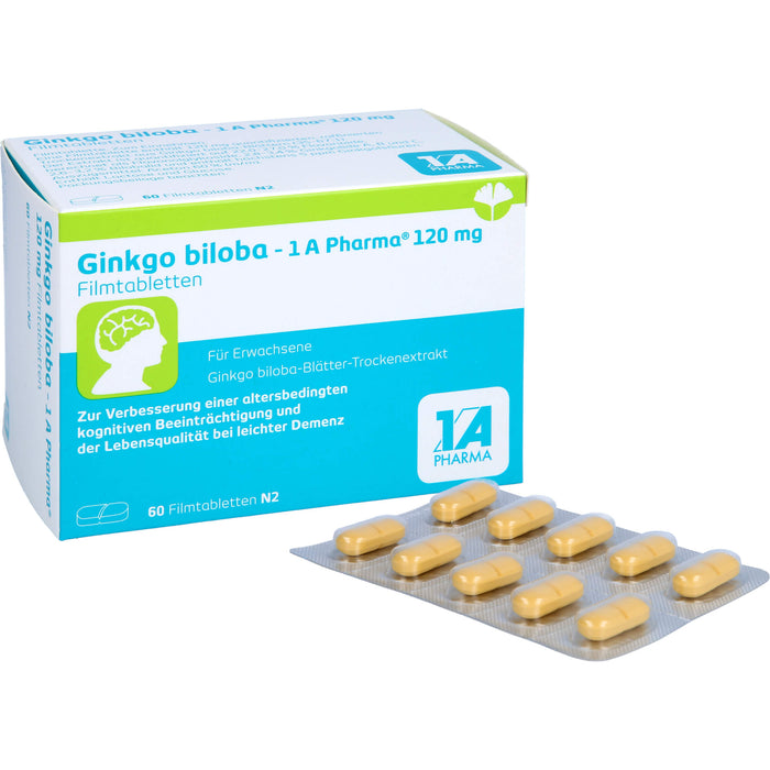 1 A Pharma Ginkgo biloba 120 mg Filmtabletten zur Verbesserung einer altersbedingten kognitiven Beeinträchtigung und bei leichter Demenz, 60 St. Tabletten