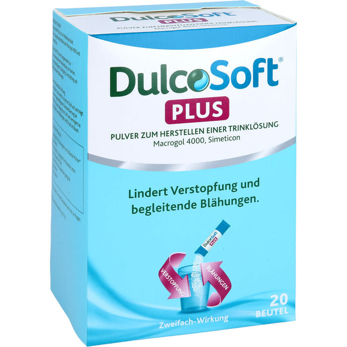 DulcoSoft Plus mit Macrogol und Simeticon Pulver lindert Verstopfung und begleitende Blähungen, 20 St. Beutel