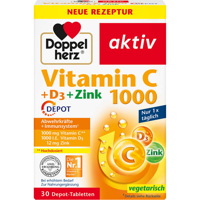 Doppelherz Vitamin C 1000 + D3 + Zink Depot Tabletten, 30 pcs. Tablets