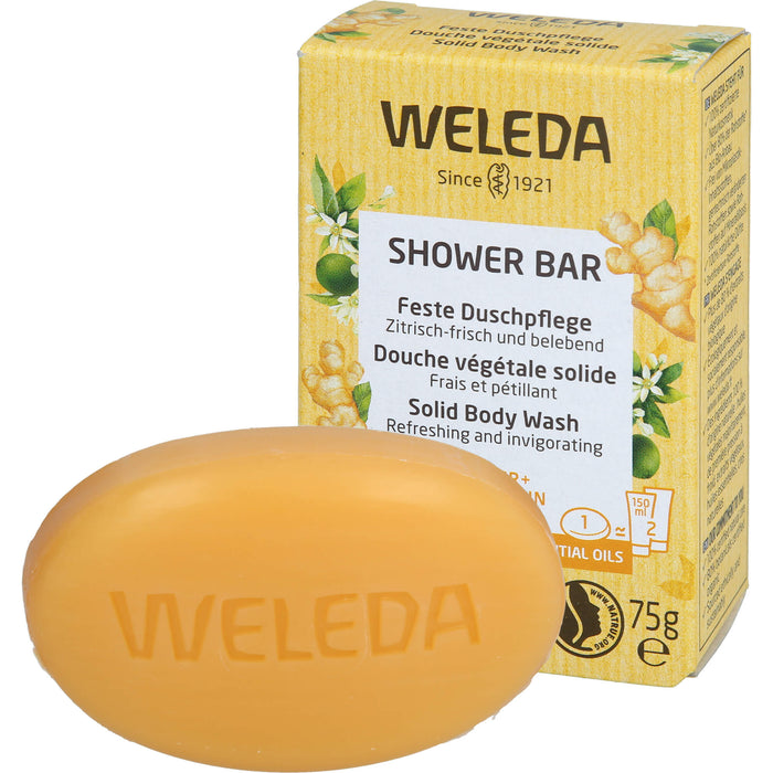 WELEDA Feste Duschpflege Ginger + Petitgrain zitrisch frisch und belebend, 75 g Seifenstück