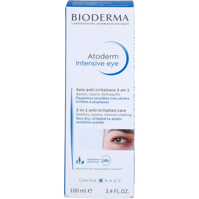 BIODERMA Atoderm Intensive eye Augencreme mit Hyaluronsäure bei trockenen, juckenden, irritierten bis zu Neurodermitis neigenden Augenlidern, 100 ml Cream