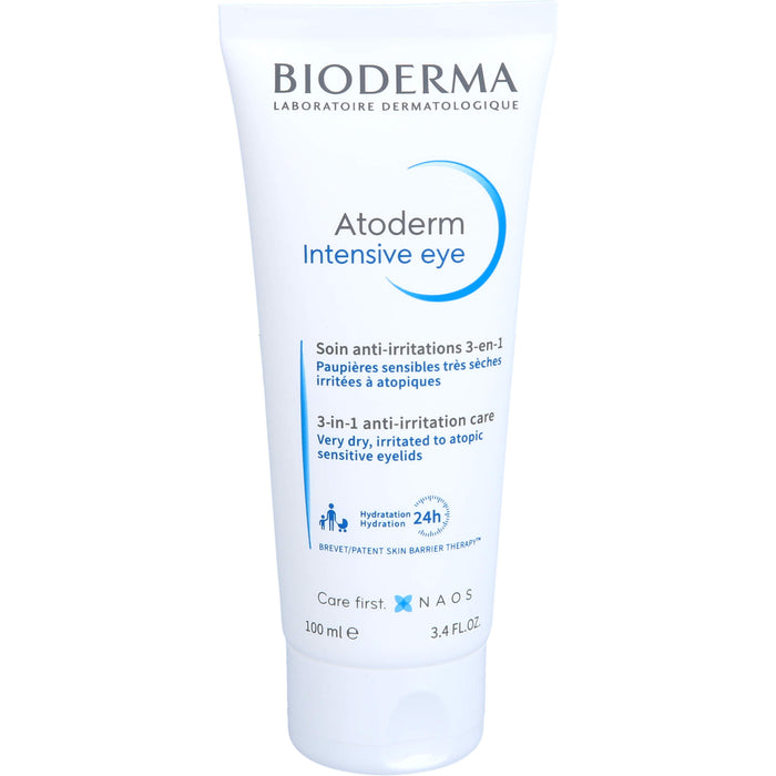 BIODERMA Atoderm Intensive eye Augencreme mit Hyaluronsäure bei trockenen, juckenden, irritierten bis zu Neurodermitis neigenden Augenlidern, 100 ml Crème