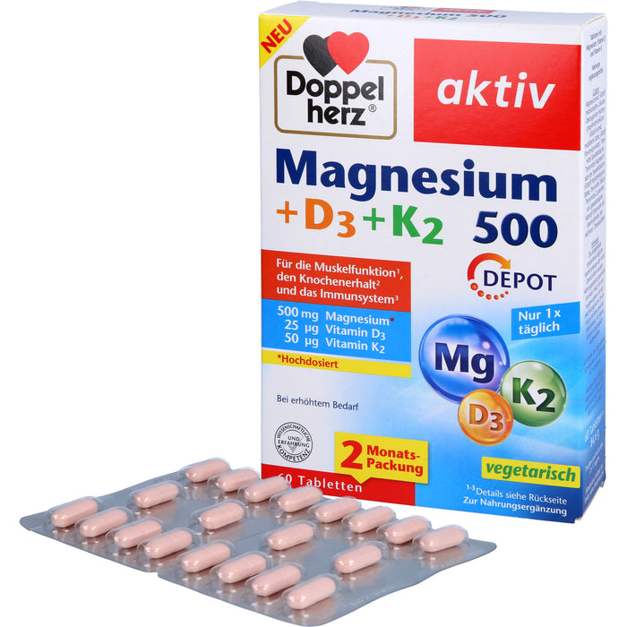 Doppelherz Magnesium 500 + D3 + K2 Depot, 60 St TAB