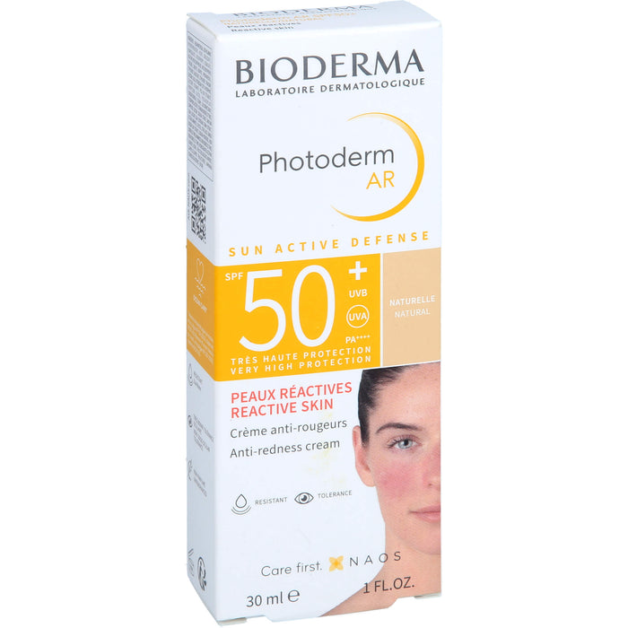 BIODERMA Photoderm AR LSF 50+ anti-Rötungen Sonnenschutz für das Gesicht bei Rosazea, bei empfindlicher, zu Rötungen neigender und reaktiver Haut, 30 ml Crème