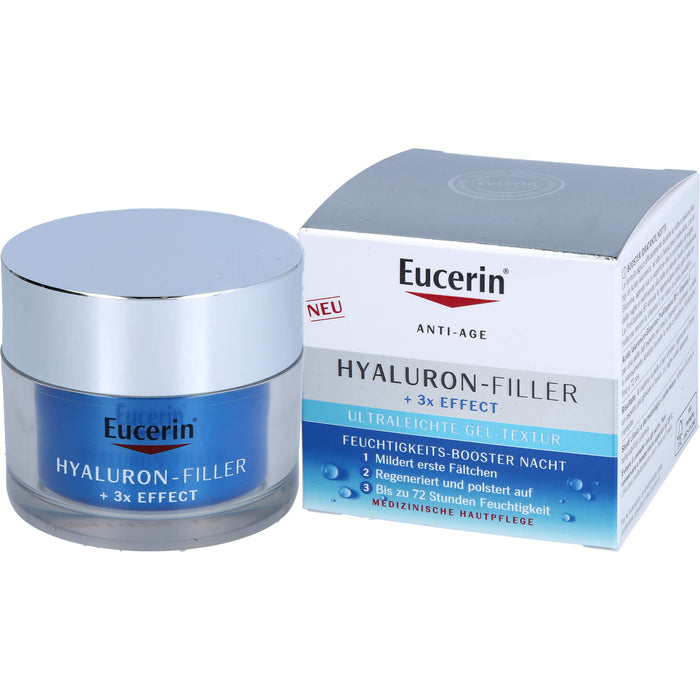 Eucerin Hyaluron-Filler und 3x Effect Feuchtigkeits-Booster Nachtpflege – Gesichtspflege mit Hyaluronsäure gegen Falten, 50 ml Creme