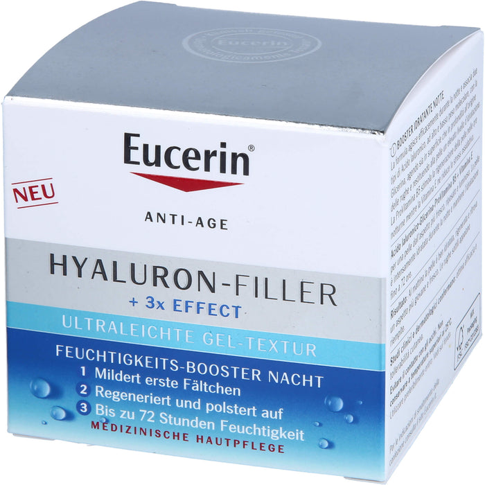 Eucerin Hyaluron-Filler und 3x Effect Feuchtigkeits-Booster Nachtpflege – Gesichtspflege mit Hyaluronsäure gegen Falten, 50 ml Creme