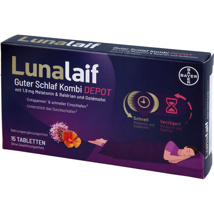 Lunalaif Guter Schlaf Kombi Depot mit 1,9 mg Melatonin Tabletten, 15 pc Tablettes