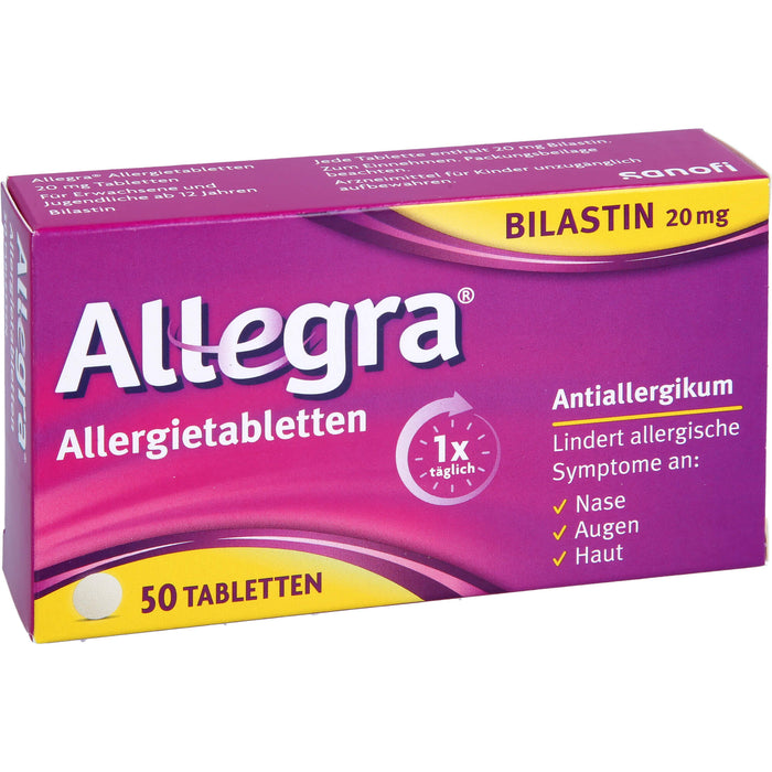 Allegra 20 mg Allergietabletten lindert allergische Symptome, 50 St. Tabletten