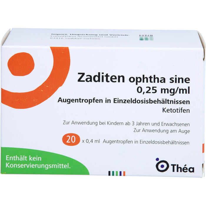 Zaditen ophta sine 0,25 mg/ml Eurim Augentropfen in Einzeldosisbehältnissen, 20 St EDP