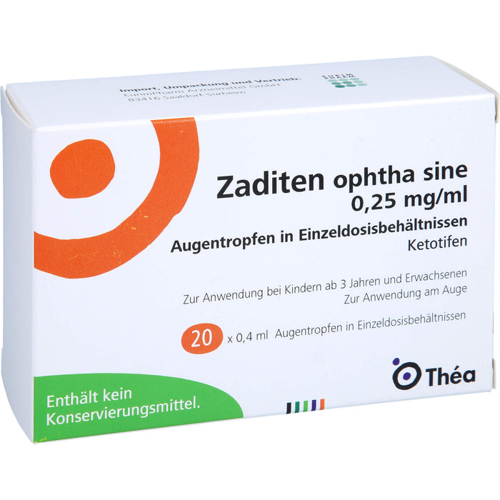 Zaditen ophta sine 0,25 mg/ml Eurim Augentropfen in Einzeldosisbehältnissen, 20 St EDP