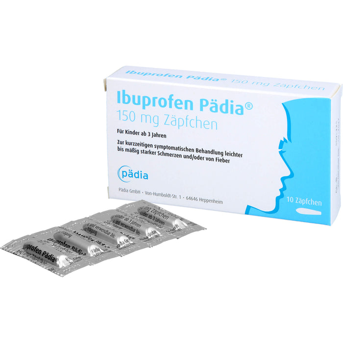 Pädia Ibuprofen 150 mg Zäpfchen bei Schmerzen und Fieber, 10 pc Suppositoires