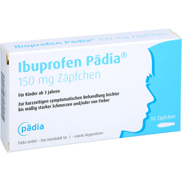 Pädia Ibuprofen 150 mg Zäpfchen bei Schmerzen und Fieber, 10 pcs. Suppositories