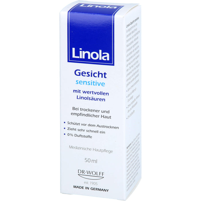 Linola Gesicht Sensitive Gesichtscreme für trockene und empfindliche Haut, 50 ml Cream