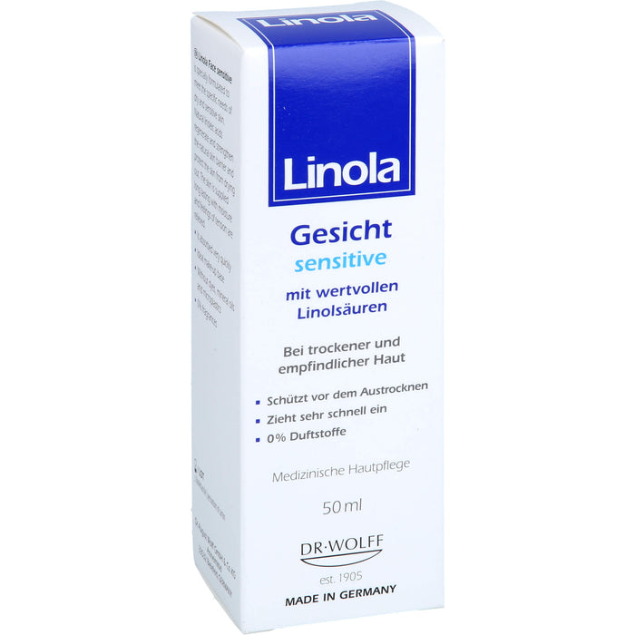 Linola Gesicht Sensitive Gesichtscreme für trockene und empfindliche Haut, 50 ml Creme