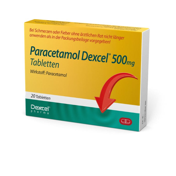 Paracetamol Dexcel 500 mg Tabletten bei Schmerzen und Fieber, 20 pcs. Tablets