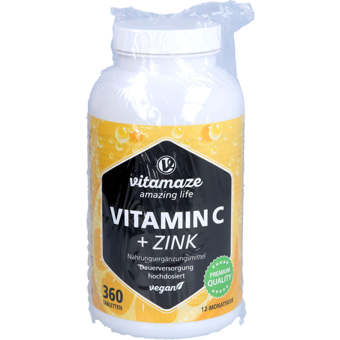 Vitamin C 1000 mg hochdosiert + Zink vegan, 360 St TAB