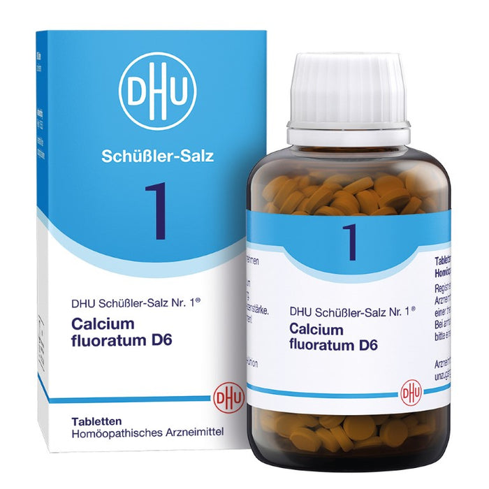 DHU Schüßler-Salz Nr. 1 Calcium fluoratum D6 – Das Mineralsalz des Bindegewebes, der Gelenke und Haut – das Original – umweltfreundlich im Arzneiglas, 900 St. Tabletten