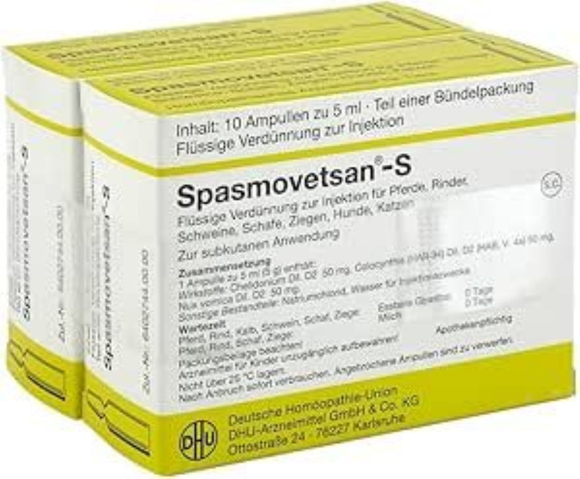 DHU Spasmovetsan-S flüssige Verdünnung zur Injektion für Pferde, Rinder, Schweine, Schafe, Ziegen, Katzen und Hunde, 20 pc Ampoules