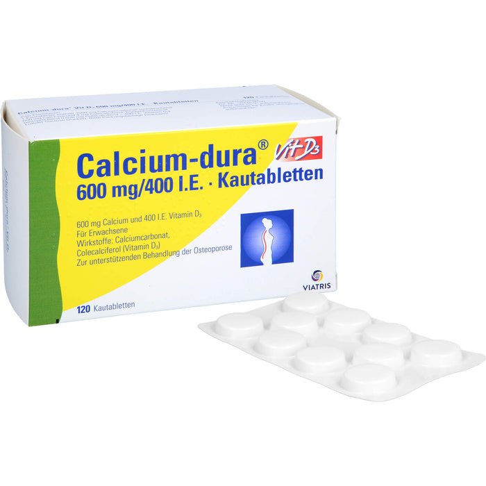 Calcium-dura Vit D3 600 mg/400 I.E., Kautabletten, 120 St KTA