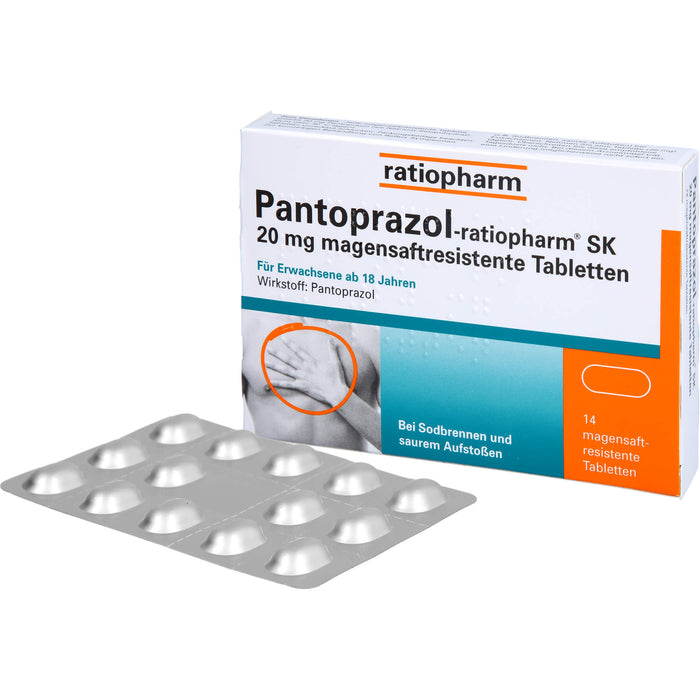 Pantoprazol-ratiopharm SK 20 mg Tabletten bei Sodbrennen, 14 pcs. Tablets