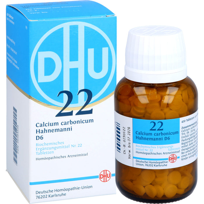 DHU Calcium carbonicum Hahnemanni D6 Biochemisches Ergänzungsmittel Nr. 22 – Das Mineralsalz des Calciumstoffwechsels und des Lymphsystems – umweltfreundlich im Arzneiglas, 420 pcs. Tablets