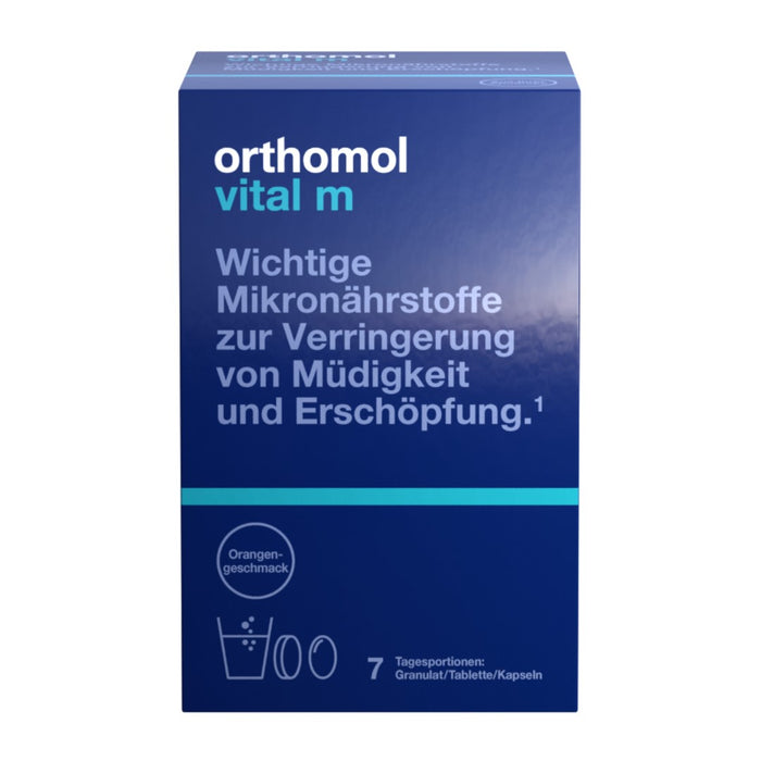 Orthomol Vital m für Männer - bei Müdigkeit - mit B-Vitaminen und Omega-3-Fettsäuren - Orangen-Geschmack - Granulat/Tabletten/Kapseln, 7 St. Tagesportionen