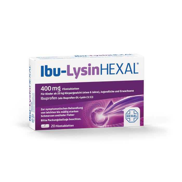 Ibu-Lysin Hexal 400 mg Filmtabletten bei Schmerzen und Fieber, 20 pc Tablettes