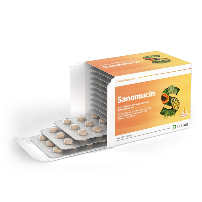Helixor supportiv Sanomucin - mit pflanzlichen Enzymen, Linsenextrakt und den wichtigen Mikronährstoffen Vitamin C und Biotin, 180 pcs. Tablets