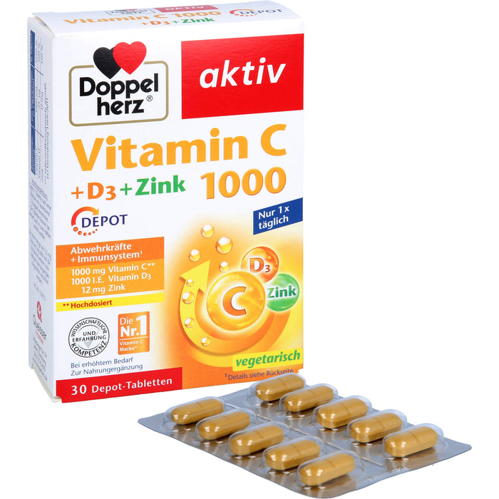 Doppelherz Vitamin C 1000 + D3 + Zink Depot Tabletten, 30 pcs. Tablets