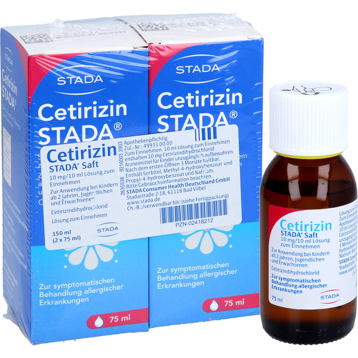 Cetirizin STADA Saft zur symptomatischen Behandlung allergischer Erkrankungen, 150 ml Solution