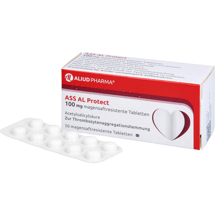 ASS AL Protect 100 mg magensaftresistente Tabletten zur Thrombozytenaggregationshemmung, 50 St. Tabletten