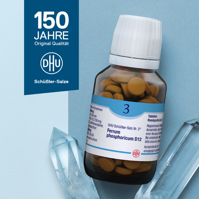 DHU Schüßler-Salz Nr. 3 Ferrum phosphoricum D6 – Das Mineralsalz des Immunsystems – das Original – umweltfreundlich im Arzneiglas, 80 St. Tabletten