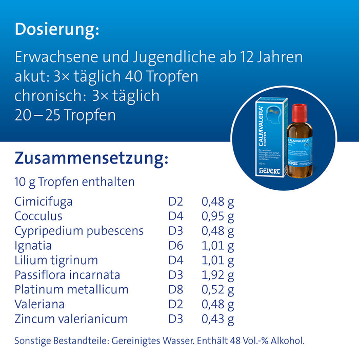 Calmvalera Tropfen bei nervösen Schlafstörungen und Unruhe, sowie Verstimmungszuständen, 100 ml Lösung