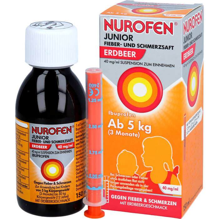 Nurofen Junior Fieber- und Schmerzsaft Erdbeer 40 mg/ml Suspension zum Einnehmen, 150 ml Solution