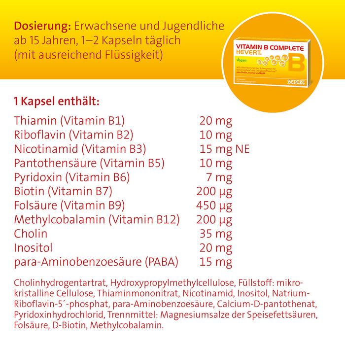 Vitamin B Complete Hevert zur langfristigen Basisversorgung mit allen acht B-Vitaminen, 120 St. Kapseln