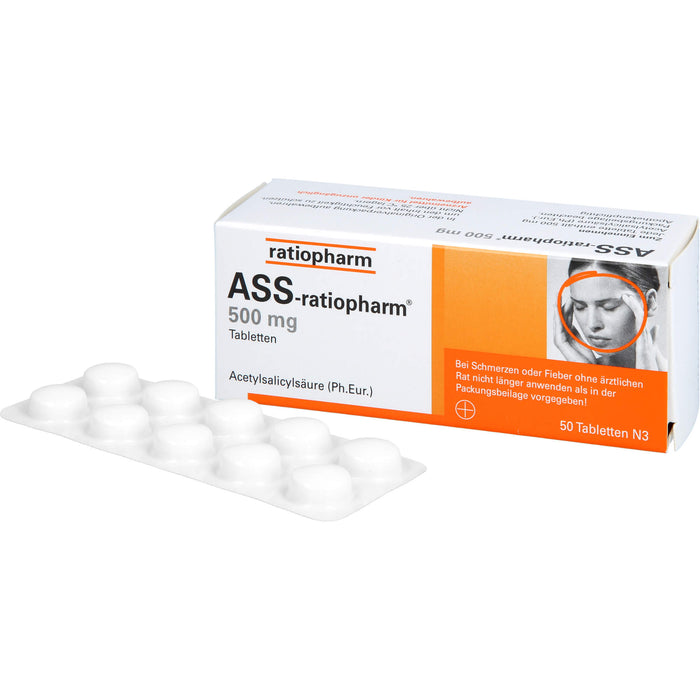 ASS-ratiopharm 500 mg Tabletten bei Schmerzen und Fieber, 50 pc Tablettes