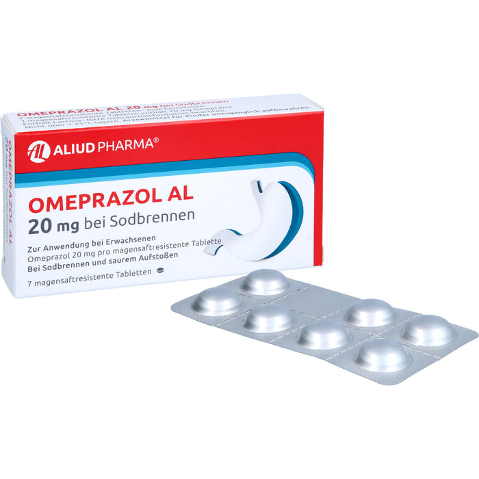 Omeprazol AL 20 mg Tabletten bei Sodbrennen, 7 St. Tabletten