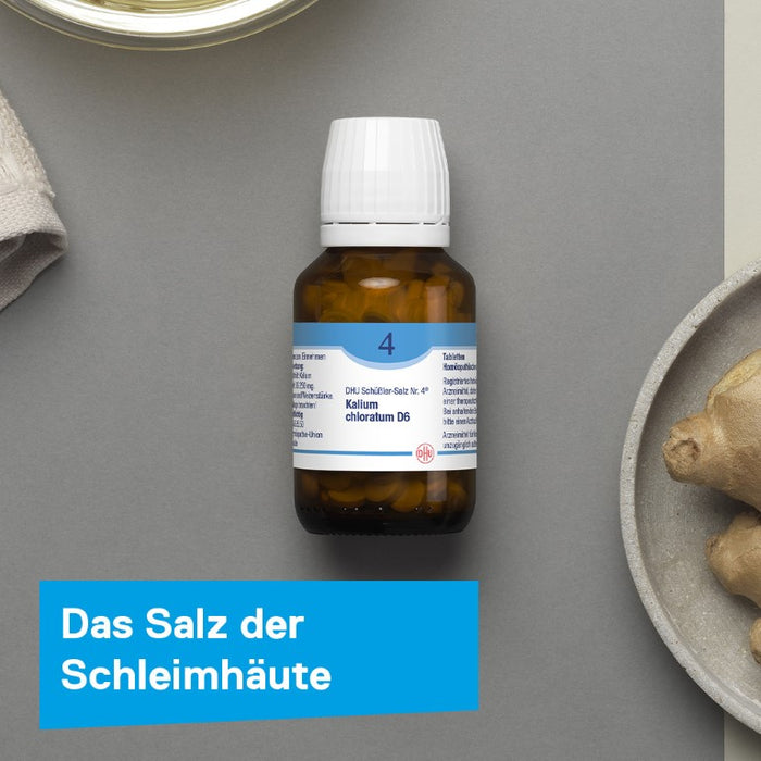 DHU Schüßler-Salz Nr. 4 Kalium chloratum D3 – Das Mineralsalz der Schleimhäute – das Original – umweltfreundlich im Arzneiglas, 200 St. Tabletten