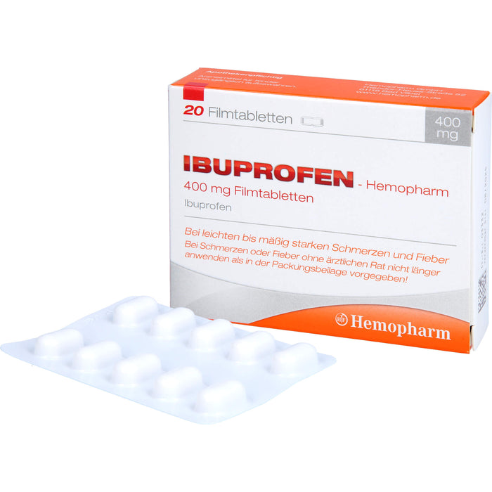 Ibuprofen-Hemopharm 400 mg Filmtabletten bei Schmerzen und Fieber, 20 pc Tablettes