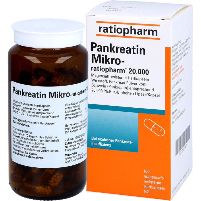 Pankreatin Mikro-ratiopharm 20 000 Hartkapseln bei Verdauungsstörungen, 100 pcs. Capsules