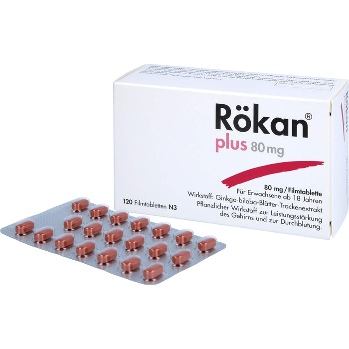 Rökan plus 80 mg Filmtabletten zur Leistungssteigerung des Gehirns, 120 pc Tablettes