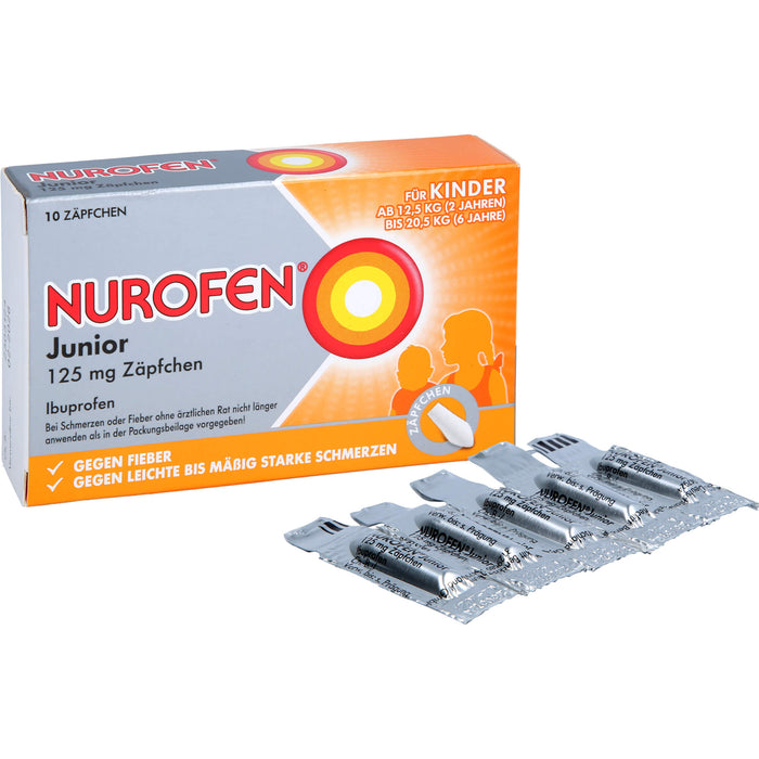 Nurofen Junior 125 mg Zäpfchen bei Fieber & Schmerzen ab 2 Jahren, 10 pcs. Suppositories