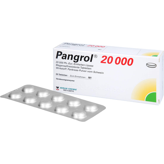 Pangrol 20 000 Ph.-Eur.-Einheiten Lipase Tabletten, 50 pcs. Tablets