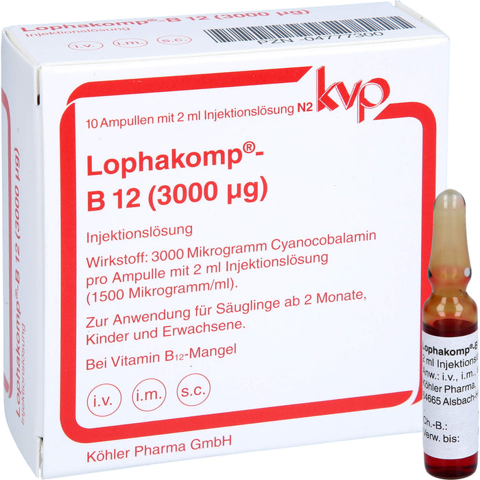 Lophakomp-B12 (3000 µg) Ampullen zur parenteralen B 12-Therapie in Depotform, 10 St. Ampullen