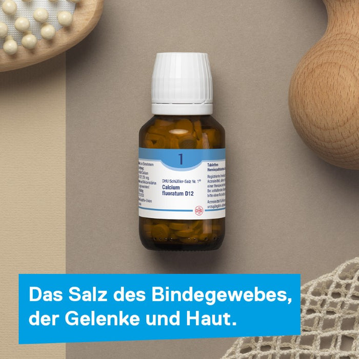 DHU Schüßler-Salz Nr. 1 Calcium fluoratum D12 – Das Mineralsalz des Bindegewebes, der Gelenke und Haut – das Original – umweltfreundlich im Arzneiglas, 900 St. Tabletten