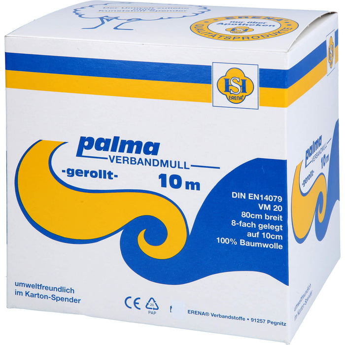 Palma Verbandmull Rolle 10 cm x 10 m 8-lagig zur Fixierung von Wundauflagen, 1 St. Verband